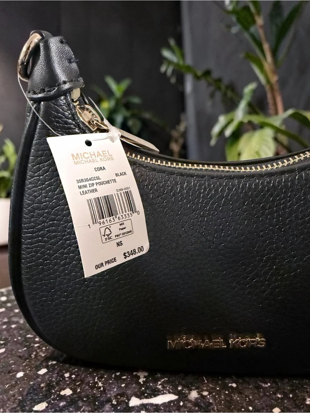 Michael Kors Black Pebbled Mini Crescent Shoulder Bag with Gold Hardware